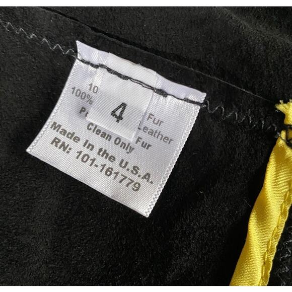 Y2k illia Cropped Black Leather Jacket Leopard Print Rabbit Fur Collar Sz 4/XS - Picture 10 of 12